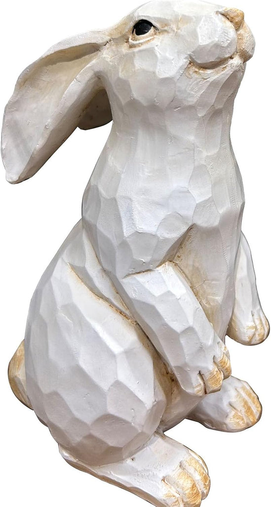 Easter Bunny Decoration, Decorative Farmhouse Modern Standing White Rabbit Bunny Figurine, Home Decor Accents Carved