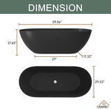 59" Free Standing Tub, Oval-Shaped Stone Resin Freestanding Bathtub Matte Black Solid Surface Soaking Tub with Drain