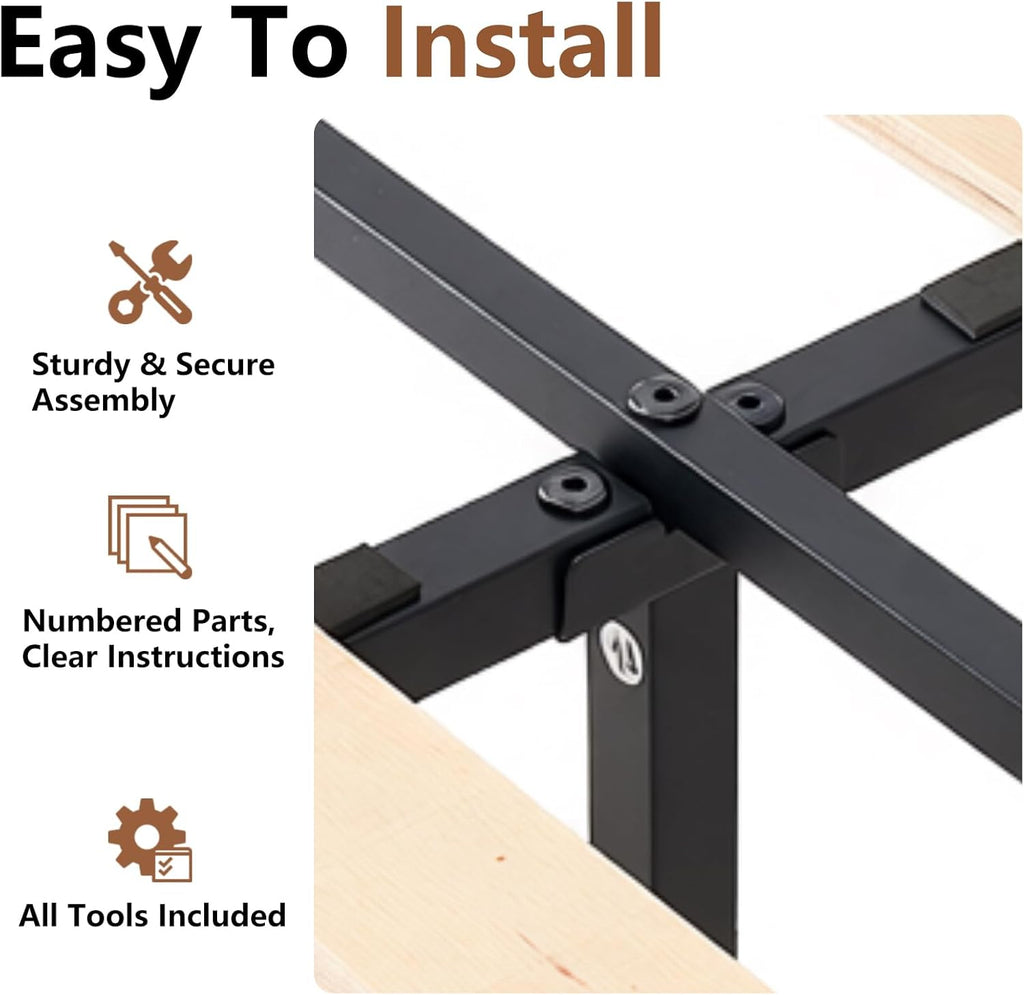 Solid Wood Bed Frame - King Mattress Foundation with Headboard