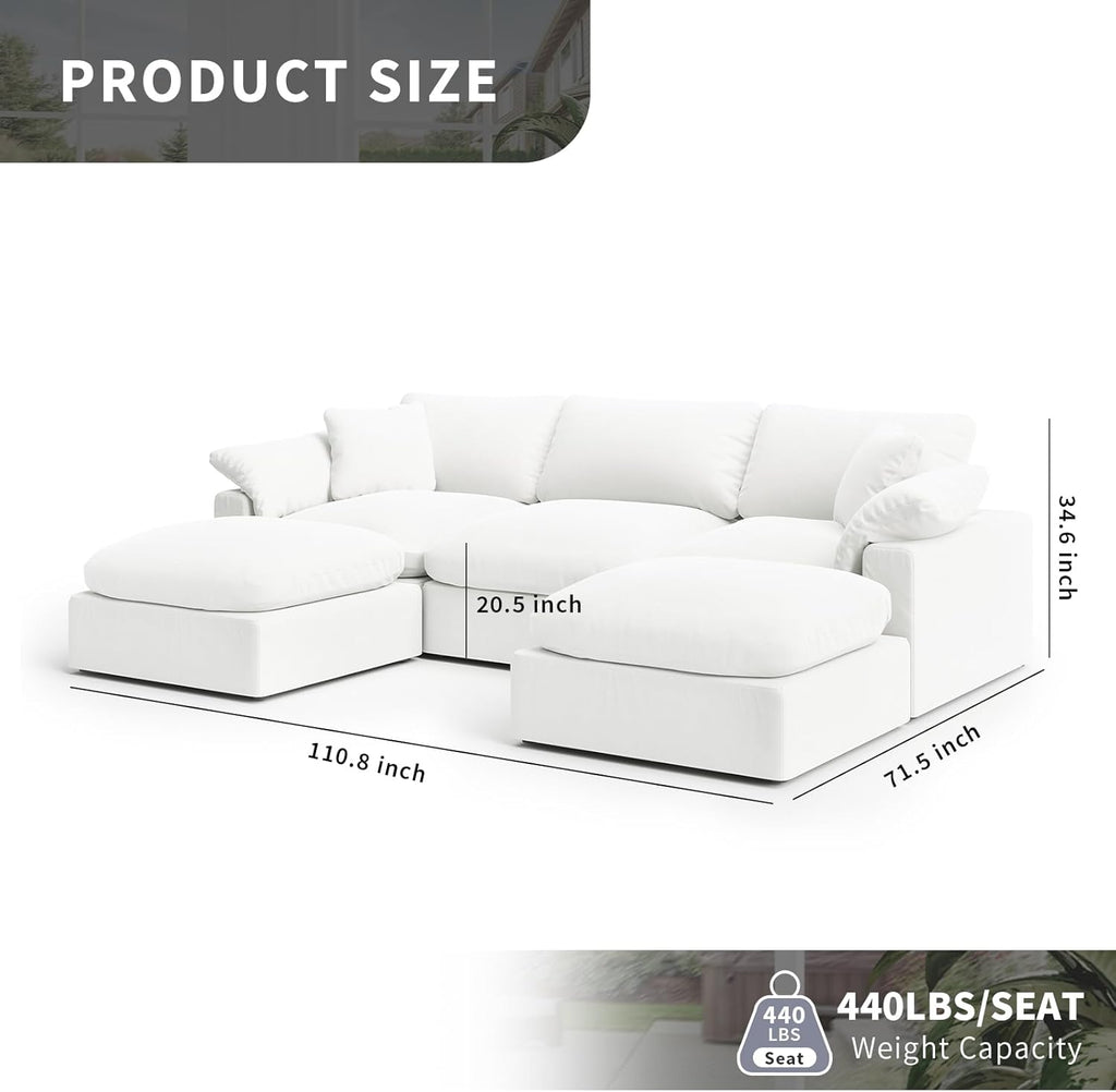 Cloud Modular Sectional Sofa, Oversized Convertible Modular Cloud Couch, Down Feather Filled Sectional Sofa Comfy Upholstered Deep Seat Couches for Living Room, Sofa Covers Washable & Replaceable