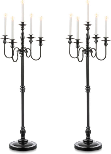 Floor Candelabra Candle Holder: 48 Inches Black Candelabras Set of 2 Halloween Decor 5 Arm Tall Dinning Tables