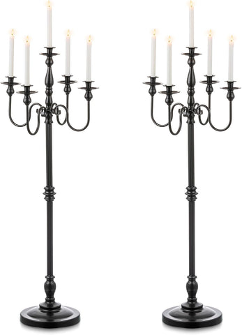 Floor Candelabra Candle Holder: 48 Inches Black Candelabras Set of 2 Halloween Decor 5 Arm Tall Dinning Tables