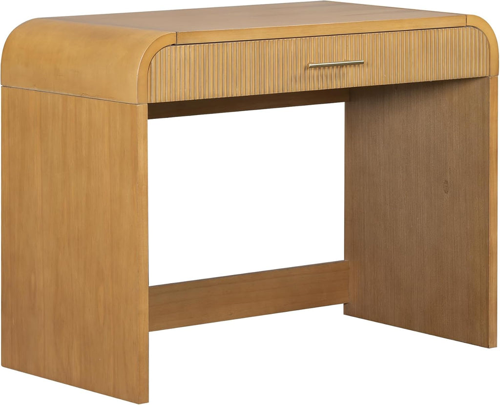 39" Makeup Vanity Table with Touch Screen Lighted Mirror, Rubber Wood Dressing Table with Large Drawer Living Room