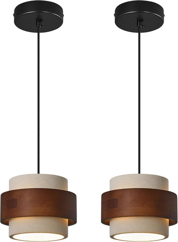 Modern Cement Pendant Light Fixture,Concrete Pendant Lights with Wood Accent,Vintage Farmhouse Chandelier for Kitchen