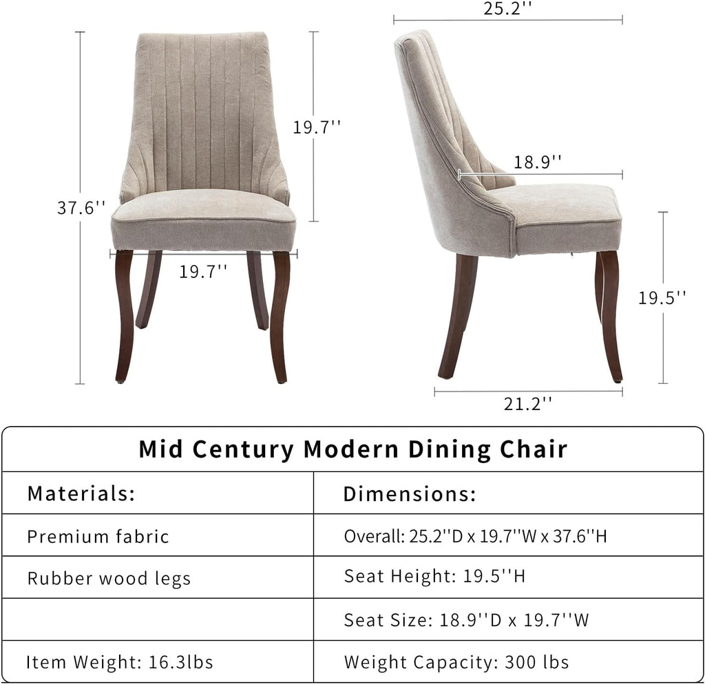 Beige Mid Century Dining Chairs Set of 4, Modern Kitchen & Dining Room Chairs Set of 4, Fabric Upholstered Kitchen