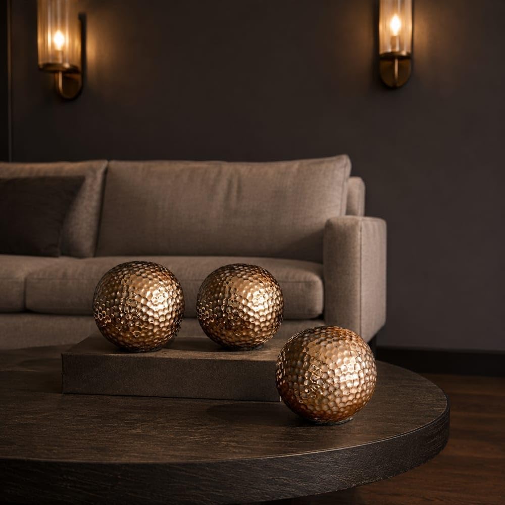 Textured Ceramic Decorative Orb Spheres Set of Three for Centerpiece Bowl Mantel Tabletop Shelf Counter Living Room