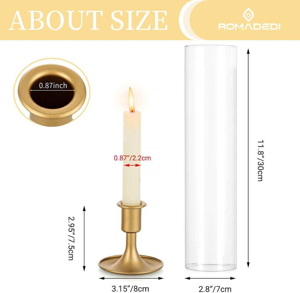 Hurricane Candlestick Holders Gold - 10 Pcs Taper Candle Holders Bulk Tall Clear Glass Cylinder for Wedding Table