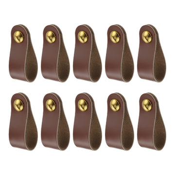 10 Pack Leather Drawer Pulls with Short and Long Screws, Brown