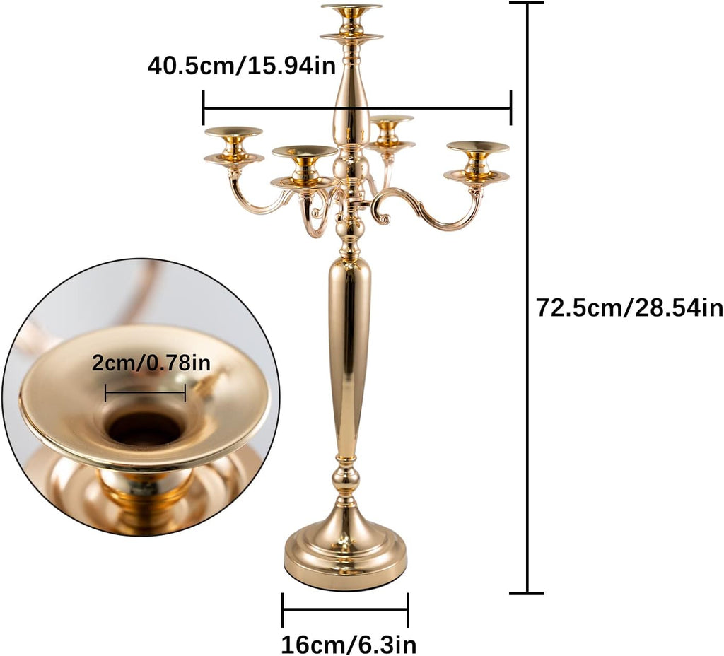 28'' Tall Gold 5 Arm Candelabra Centerpieces for Table, 4pcs Taper Candle Holder, Party, Event, Christmas Candelabra
