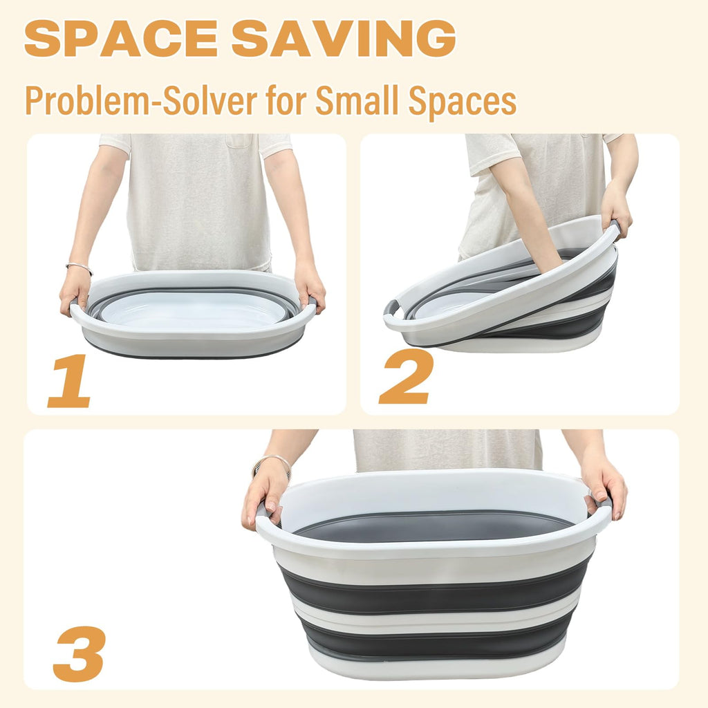 30L (8Gallon) Collapsible Laundry Basket Plastic (Gray, 2 Pack)