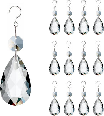 12pcs Crystal Suncatchers, Teardrop Chandelier Prism Clear - Hanging Glass Beads Chandelier Replacement