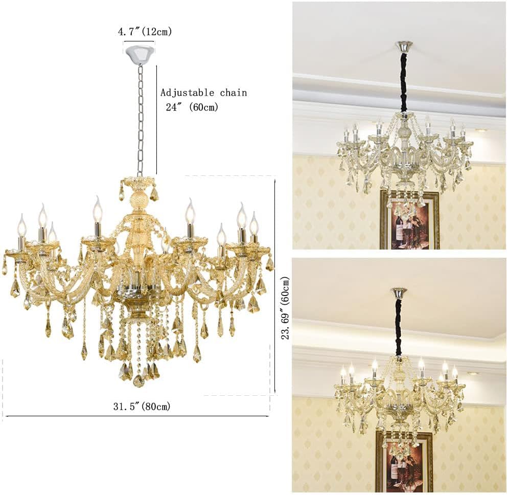 Cognac K9 Crystal Chandeliers Lighting Fixture 10 Lights, Modern Crystal Ceiling Lights, E12 Crystal Pendant Light Fixtures for Home Store Hallway (10 Lights)
