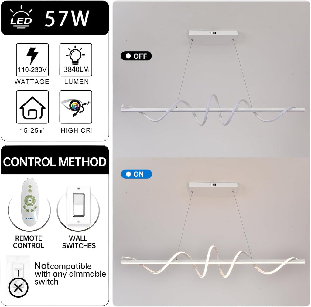 47.24inch Dimmable LED Pendant Chandelier 3000K-6500K Color Brightness Adjustable with Remote