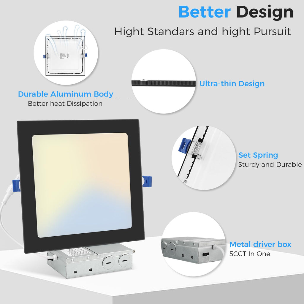 8 Inch Square LED Recessed Lighting, 20W Dimmable, 5CCT