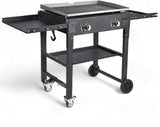 Foldable 2-Burner Propane Gas Grill with 28-Inch Flat Top Griddle, Pre-Seasoned Griddle Pan and Side Shelves for Outdoor Cooking