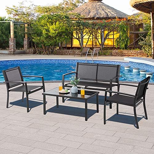 4-Piece Outdoor Patio Furniture Set - Conversation | Black for Backyard, Garden & Porch