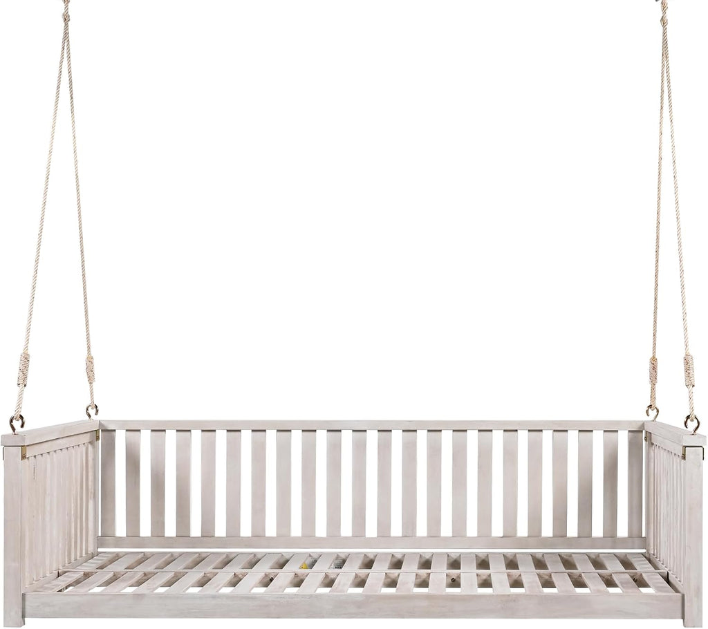 Wooden Porch Daybed Swing Bed for Adults, Outdoor Patio Hanging Swing Bench Chair for Garden, Backyard, Deck
