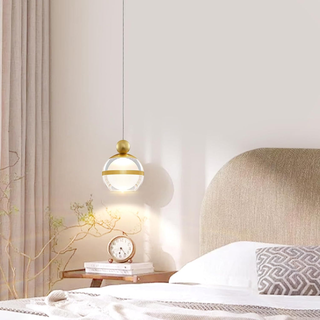 1-Light Gold Pendant Lights Kitchen Island Modern LED Ceiling Hanging Pendant Lights Acrylic Globe Pendant Light