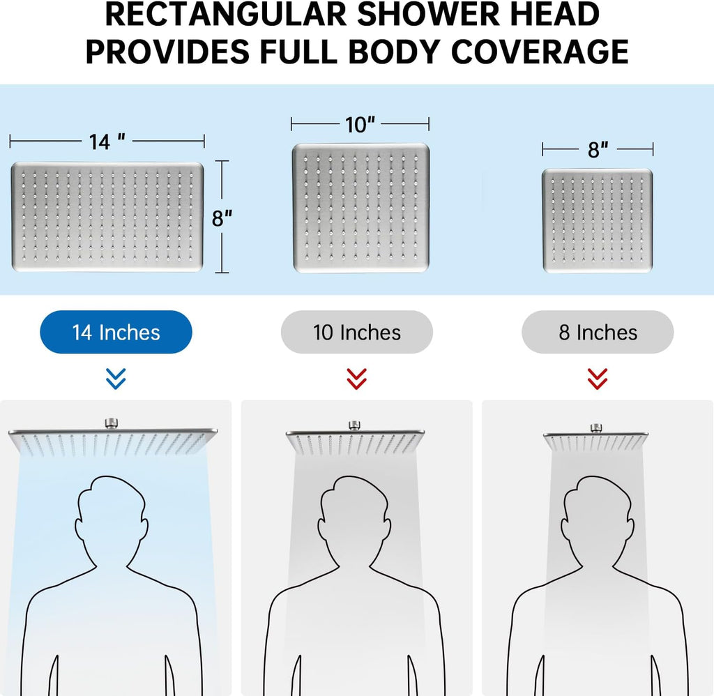 All Metal 14 Inches Rain Shower Head with Handheld Built-in Power Wash Mode, 3-way Diverter with Pause Setting