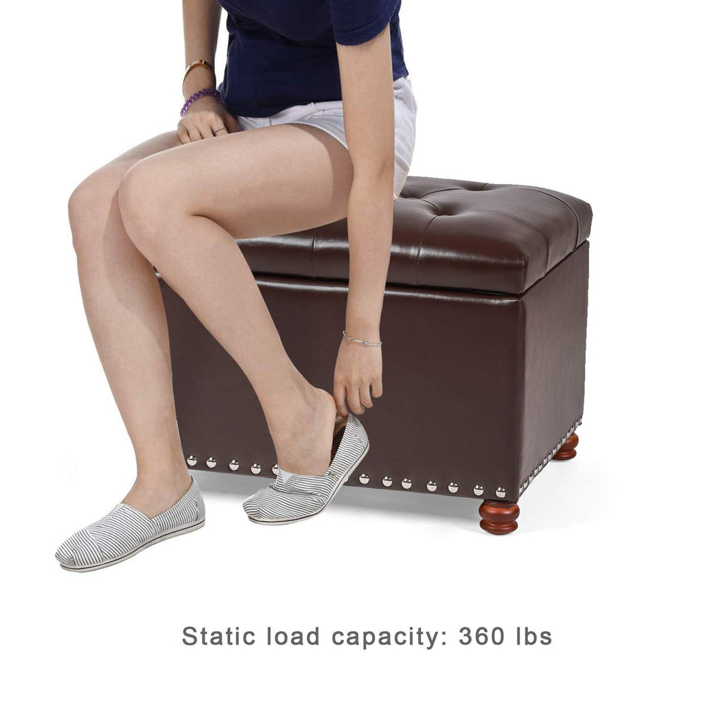 Leather Ottoman with Storage Small Foot Stool with Hinged Lid