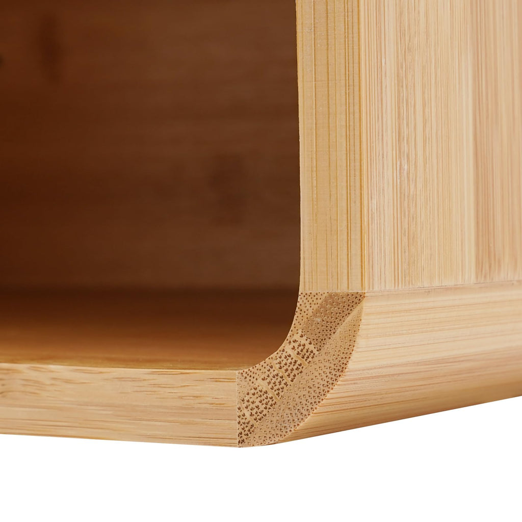 Bamboo Floating Nightstand with Storage Drawer, Wall Mounted Bedside Table End Tables with Open Shelf, Bedside