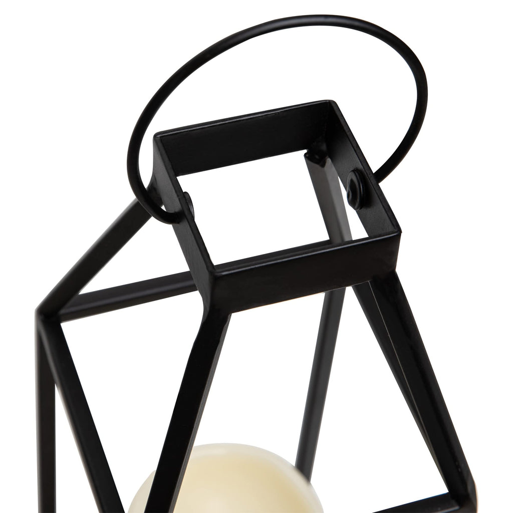 HPC Decor Black Metal Candle Lanterns Set of 2- Lanterns Decorative with Flickering Timer Candles- 17.4'' & 15''