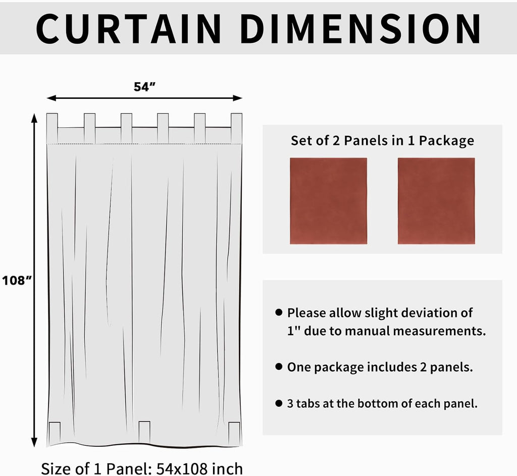 Outdoor Patio Curtains 2 Panels, 54x108 inch, Terra Red | Privacy Waterproof Windproof Detachable Tab Top and Bottom