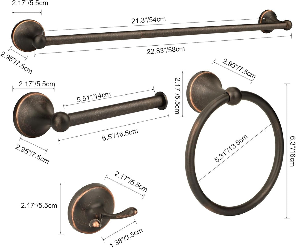 4 Piece Antique Bathroom Hardware Accessories Set Oil Rubbed Bronze,24 Inch Towel Bar Set,Towel Rack Set,Bathroom