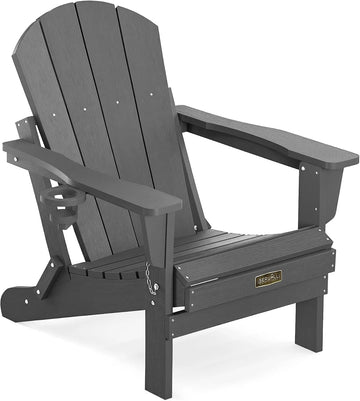 Folding Adirondack Chair with Cup Holder, Fire Pit Chairs - Gray | Foldable Adirondack Chairs for Outdoor