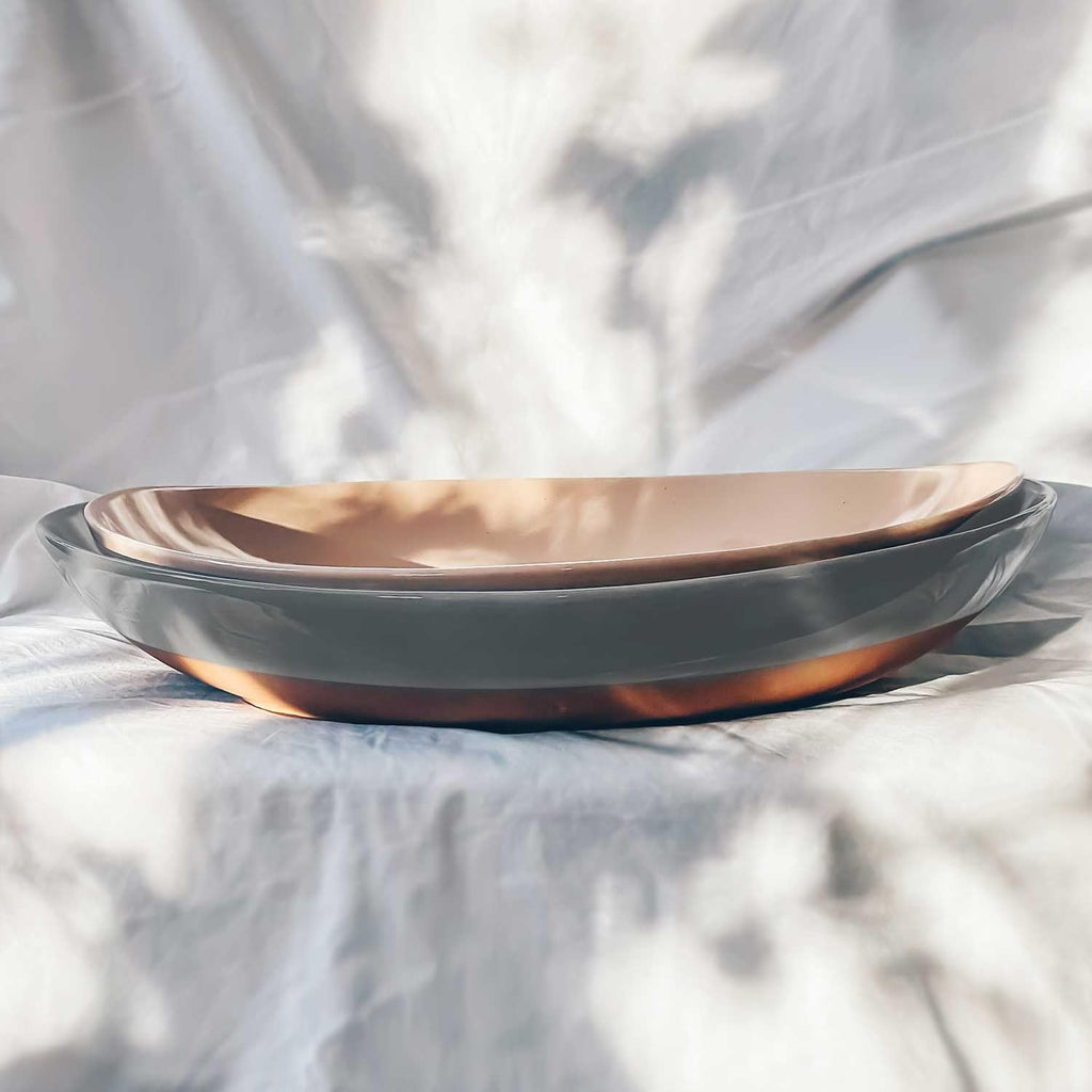 Ceramic Large Serving Bowls- Set of 2 Oval Platters for Entertaining. Modern Kitchen Dishes for Dinner, Fruit, Salad