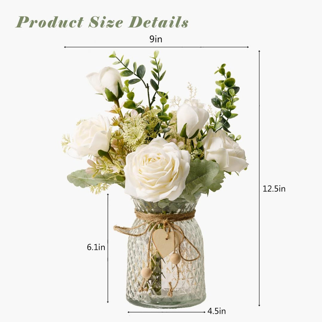 Fake Flowers with Vase, Silk Roses Artificial Flowers in Vase, Faux Flower Plant Arrangement Suitable Decoration