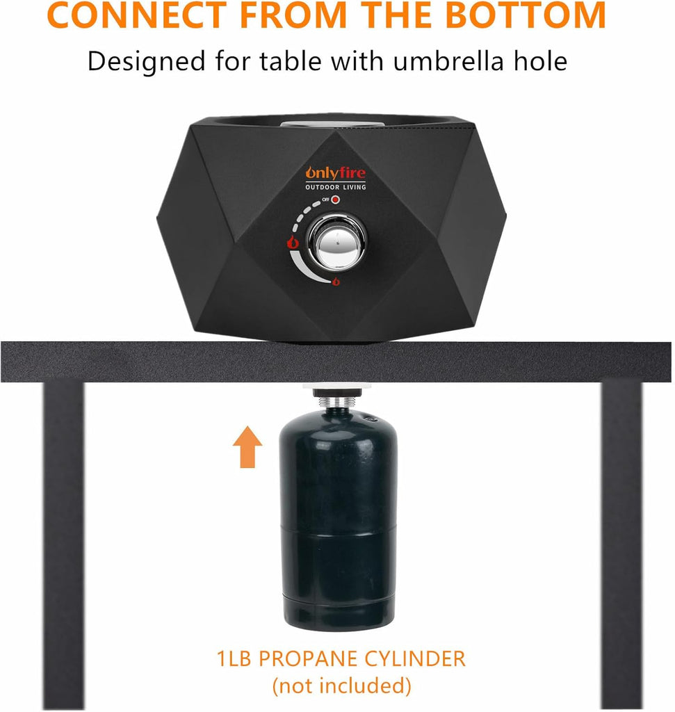 14” Modern Tabletop Fire Pit for Table with Umbrella Hole, Portable Gas Firepit for 1lb Propane Gas