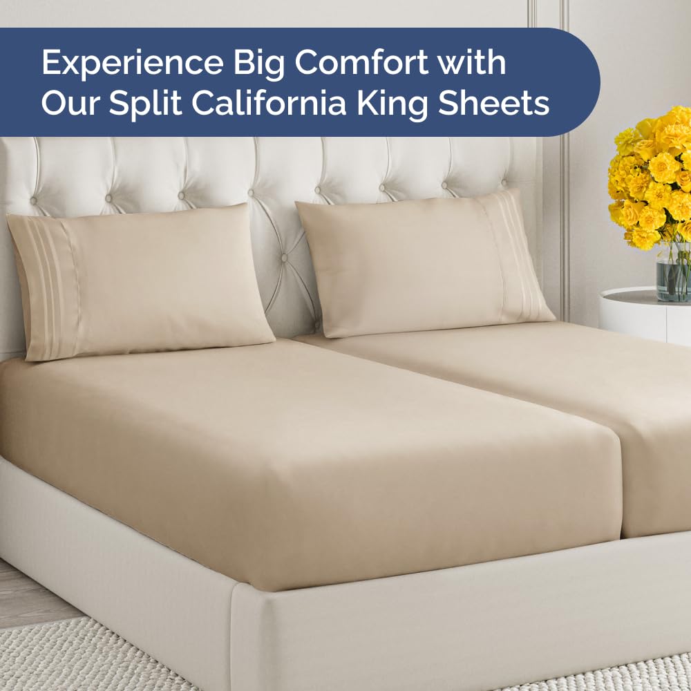 Split California King Bed Sheet Set - 5 Piece Split Cal King Sheets - Wheat