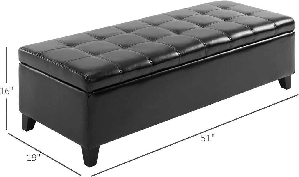 51" Ottoman Storage Bench Faux Leather Storage Chest Black | Lift Top, Tufted Ottoman, Living Room, Entryway