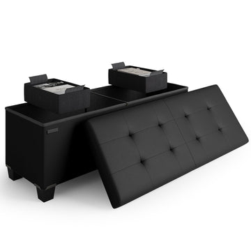 Ottoman Bench with Storage Bins, 43-In Storage Bench, Ottoman Foot Rest, Black Ottoman, Bench with Storage Max