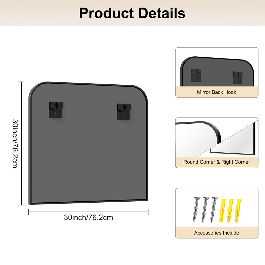 Bathroom Mirror, 30x30 inch Black Square Wall Mounted Mirror with Thin Frame, Bathroom Vanity Mirrors for Over Sink
