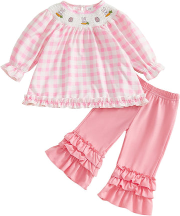 Toddler Baby Girl Outfit Shirts Tunic Top and Ruffle Pants Set