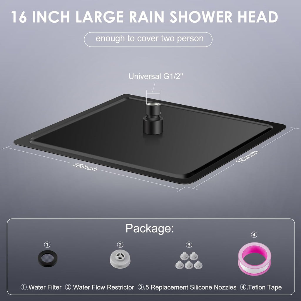 16 inch Matte Black Large Rain Shower Head