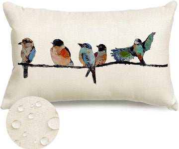 Outdoor Pillow Covers Waterproof 12x20,Outdoor Bird Lumbar Throw Pillow Cases Small Decorative Pillows