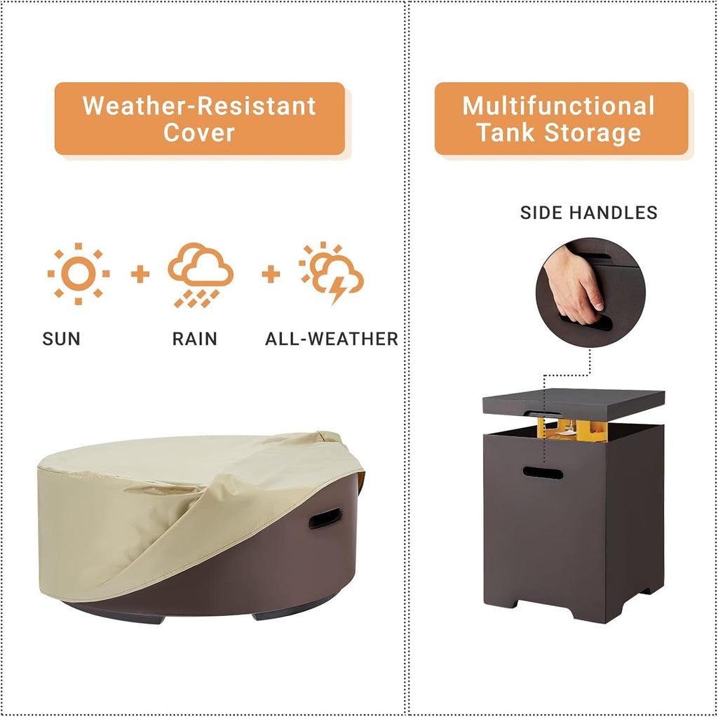 2-Piece Gas Fire Pit, Outdoor Propane Firepit Table Set w/Tank Cover, 30''Auto-Ignition Round Steel Fire Table