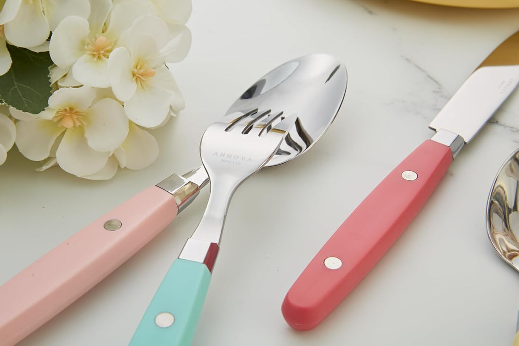 Silverware Set, Retro/Rivet Colorful Stainless Steel Tableware Kitchen Flatware Set Utensils, Includes Dinner Knives