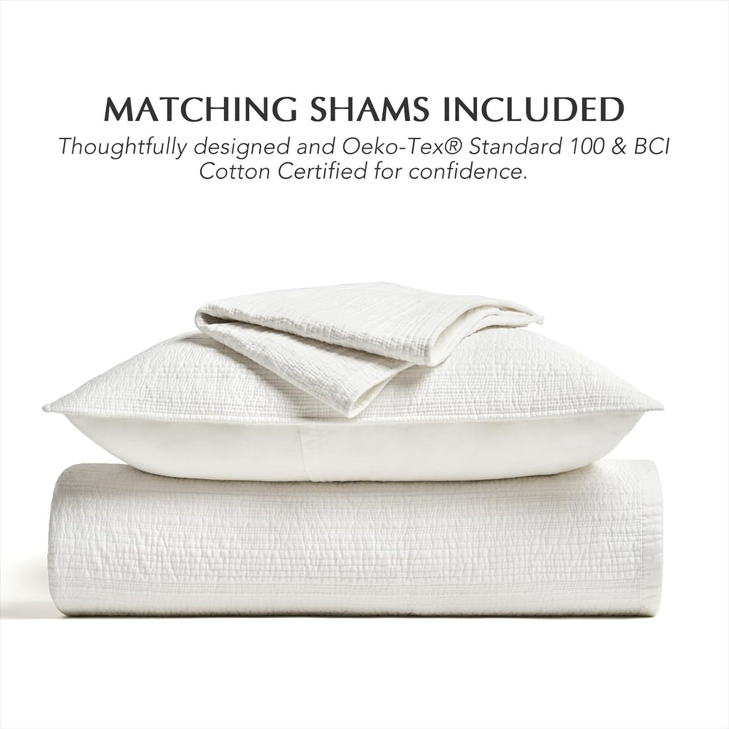 Channel Stitch 100% Cotton Quilt Set, Pre-Washed Cotton Sateen Coverlet Bedspread, 3-Piece Soft & Breathable