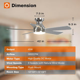 Ceiling Fans with Lights, 42 Inch Low Profile Ceiling Fan with Light And Remote Control, Flush Mount, Reversible, 3CCT, Dimmable, Quiet, Nickel Small Ceiling Fan for Bedroom Indoor/Outdoor Use A103-B0CLNLM3RR