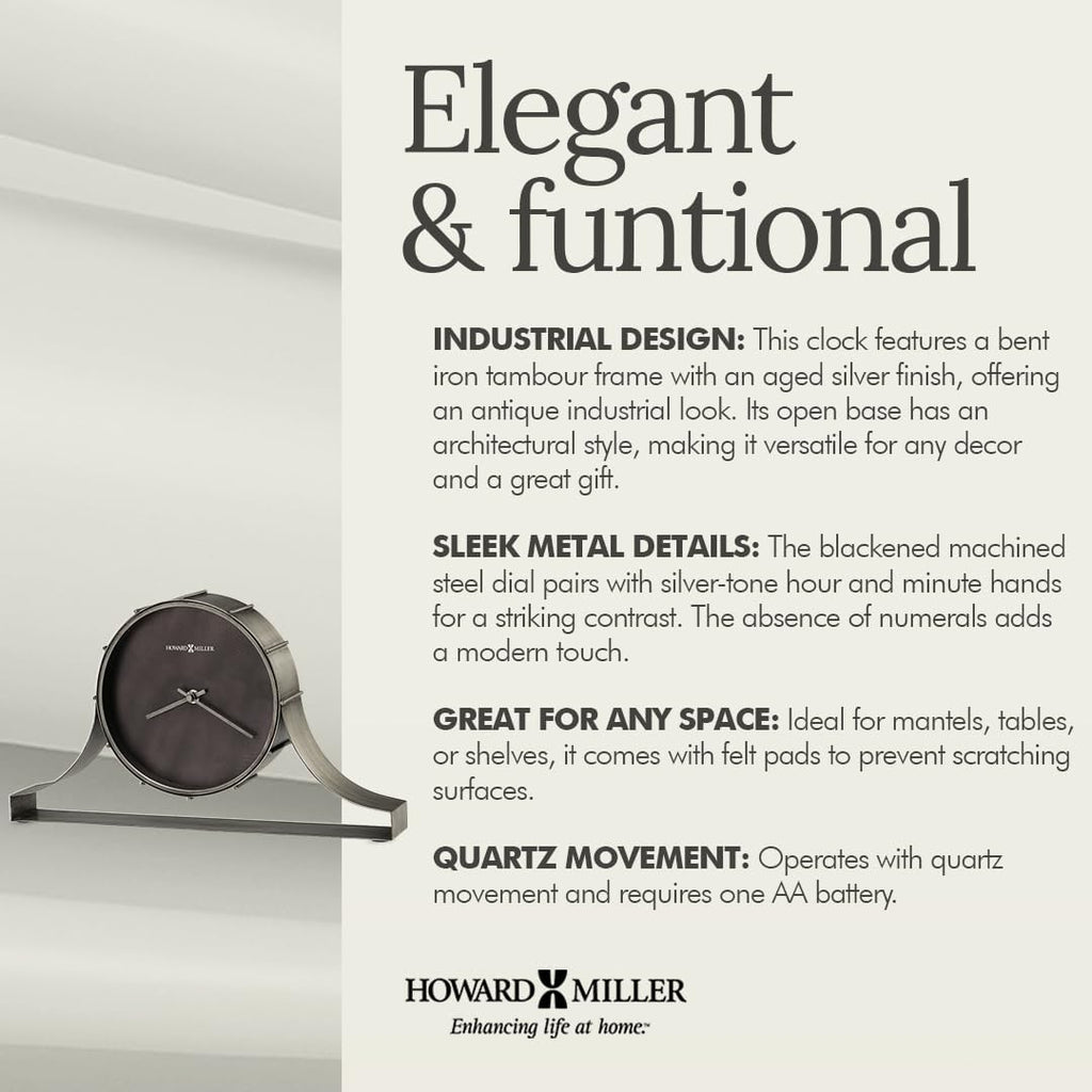 Seeley Mantel Clock - Antique Tabletop Clock with Quartz Movement, Bent Iron Frame, Industrial Style