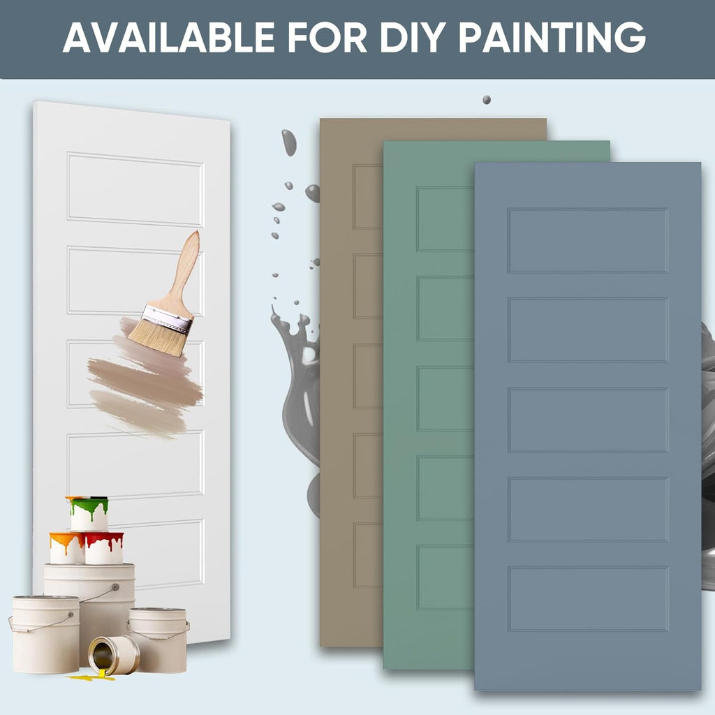 36"x84" Sliding Barn Door, 5-Panel White Primed Hollow Core Interior Molded Door Slab with 6FT Hardw