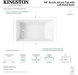 VTAP5436L22 54-Inch Acrylic 3-Wall Alcove Tub with Left Hand Drain, Glossy White