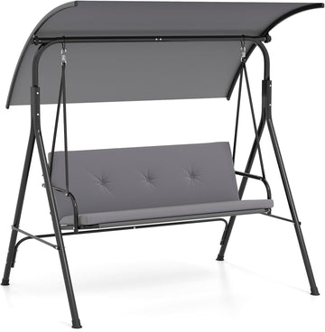 2 Person Porch Swing, Outdoor Swing with Removable Cushions, Solid Metal Structure, Patio Swing with Adjustable