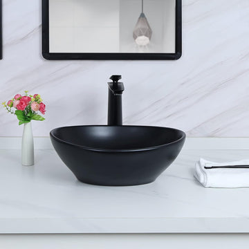 15.7" x 13" Matte Black Oval Vessel Sink with Pop Up Drain,Bathroom Sinks Above Counter,Bathroom Vessel
