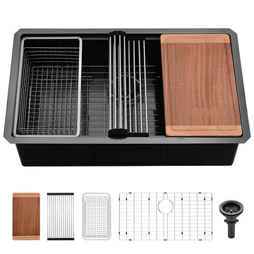 28 Inch Black Kitchen Sink Undermount Workstation Sink Stainless Steel