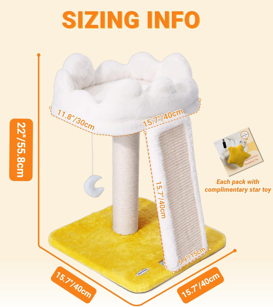Cat Tree, Cloud Cat Tower with Soft Bed, Cat Scratching Post & Pad with Larger Perch for Window Viewing